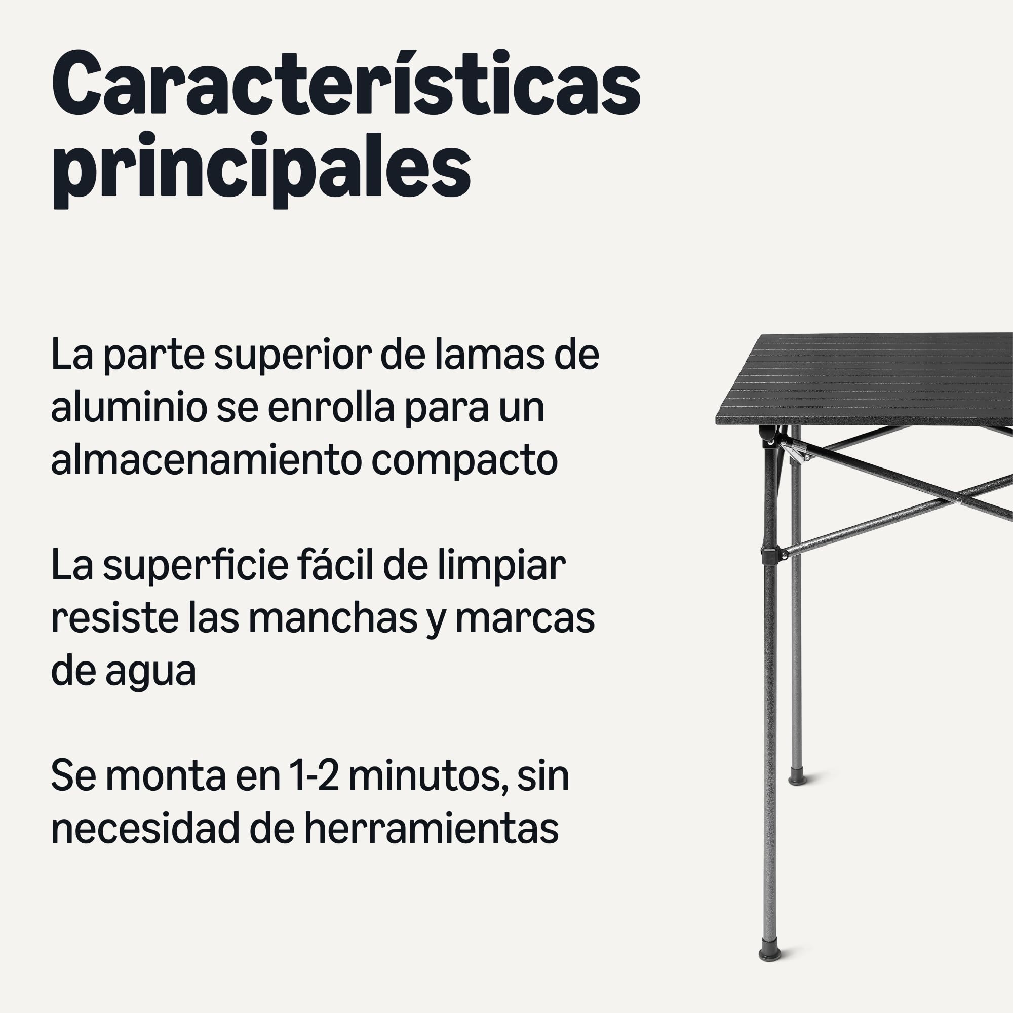 Amazon Basics Mesa de Camping, Alta, 70.2 cm (W) x 70.2 cm (D) x 70.0 cm (H), Negro/Gris Oscuro