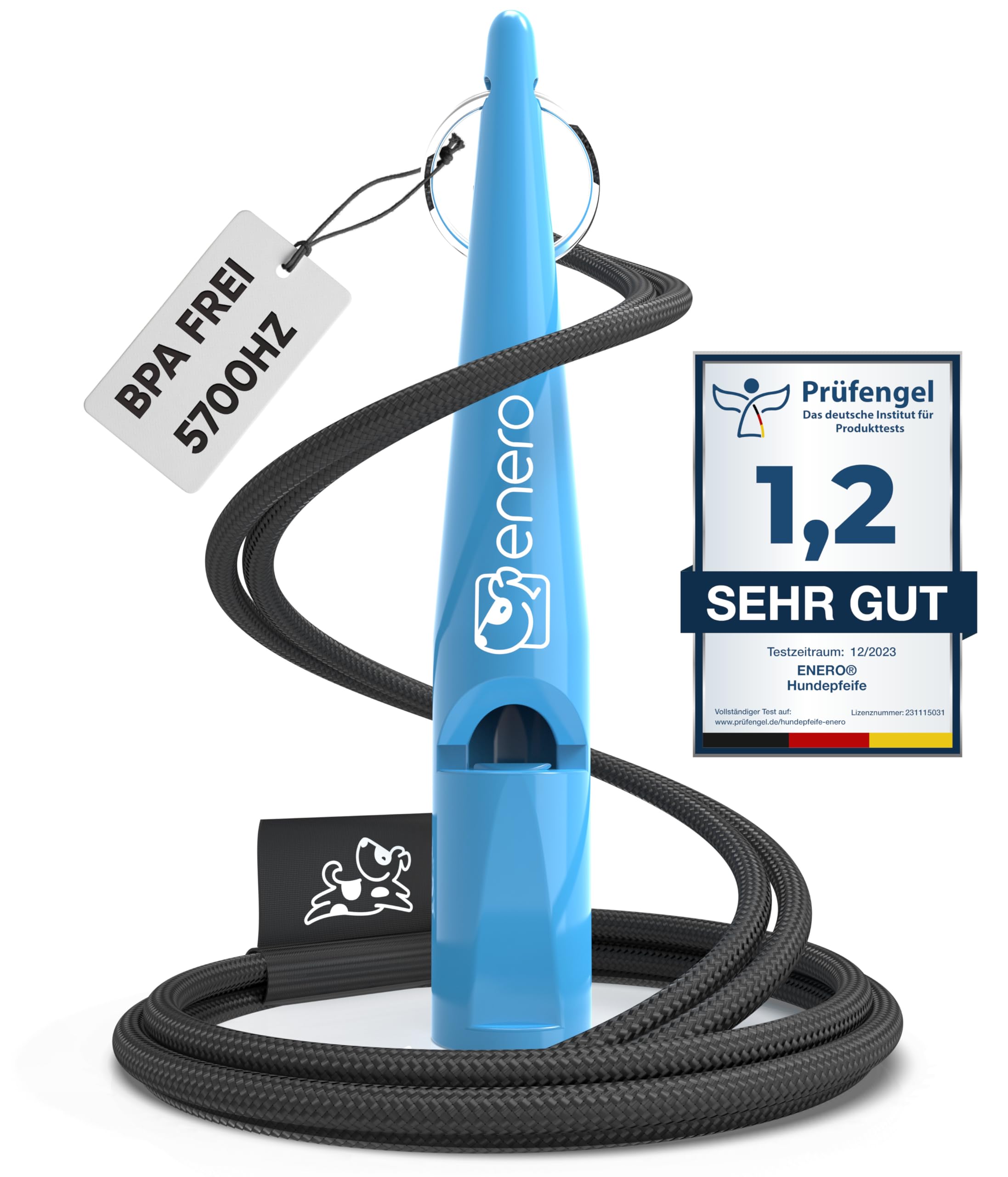 ENERO® Hundepfeife mit praktischem Umhängeband - Perfektes Hundezubehör mit genormter Frequenz - Ideal für Hundetraining - hörbar & weitreichend (Blau)