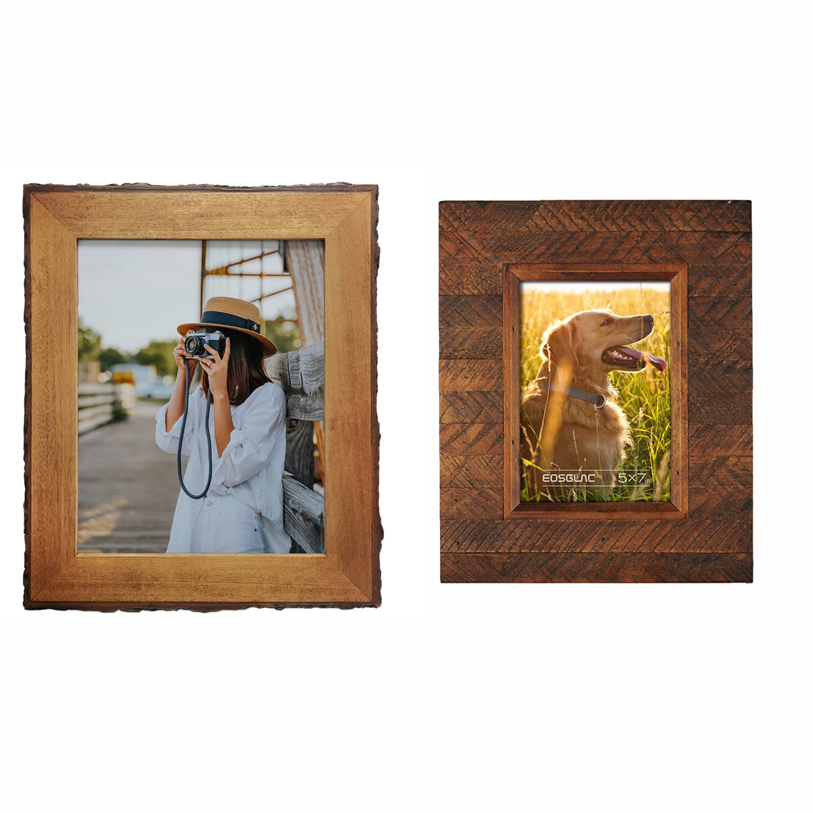 2 Pcs Sets Solid Wood Picture Frame Display Photo 8x10 inch and 5x7 inch Brown
