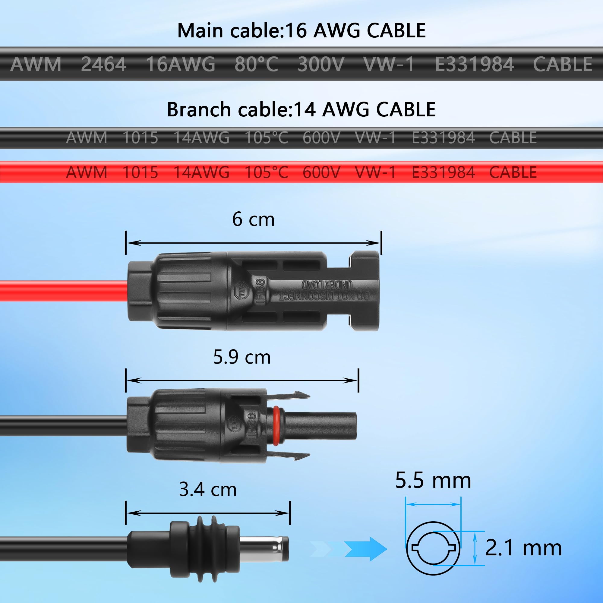 GINTOOYUN Starlink Mini kabel zasilający Solar do DC5521, wtyczka solarna męska/żeńska do wodoszczelnego DC 5,5 x 2,1 mm, męski wtyk przedłużający prąd do paneli słonecznych (6,56 ft)
