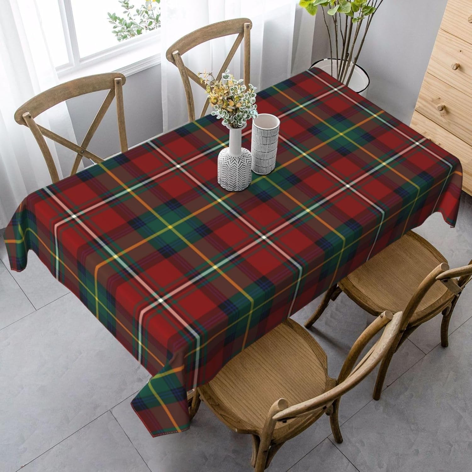 Rectangle Tablecloth, Clan Boyd Red and Green Scottish Tartan Stain-Resistant, Wrinkle-Free, Washable Cover for Dining, Parties, and Wedding 60x90in