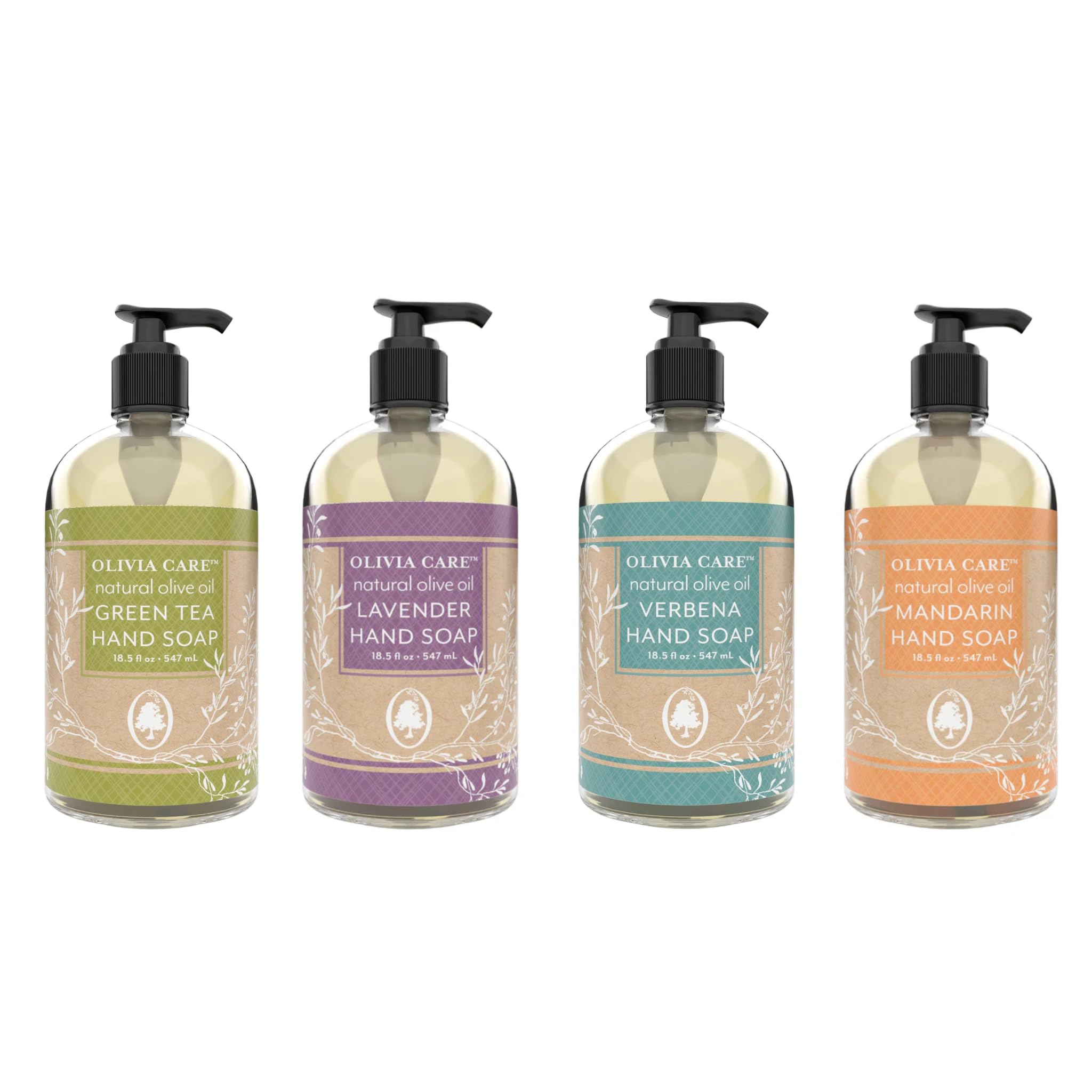 Olivia Care Liquid hand Soap 4-Pack | Infused with Olive Oil - 1 of Each