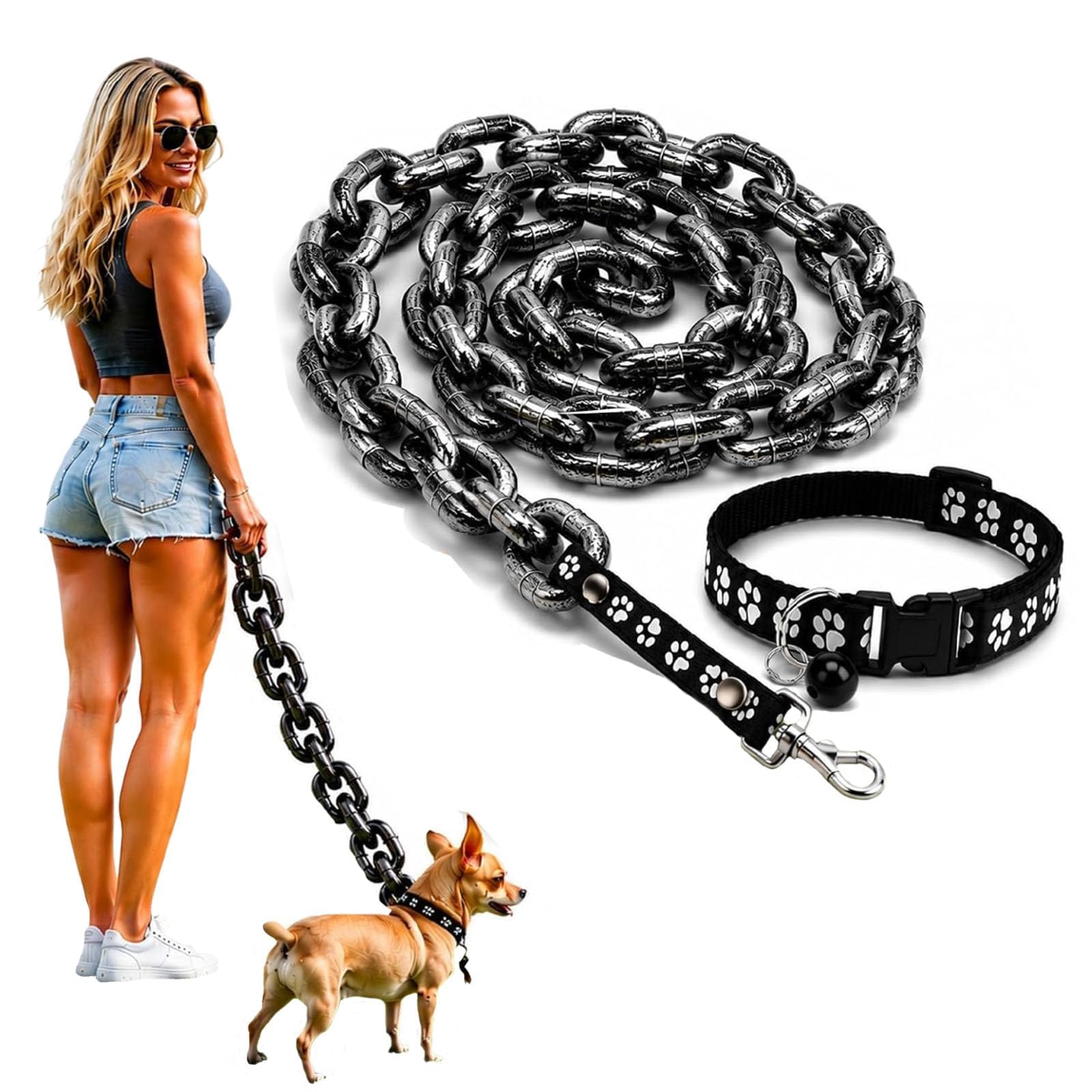 Fake Dog Chain, Funny Chain Dog Lead for Small Dogs, 180cm, Lightweight Plastic Chains Dog Leash for Small Breeds, Novelty Pet Prop