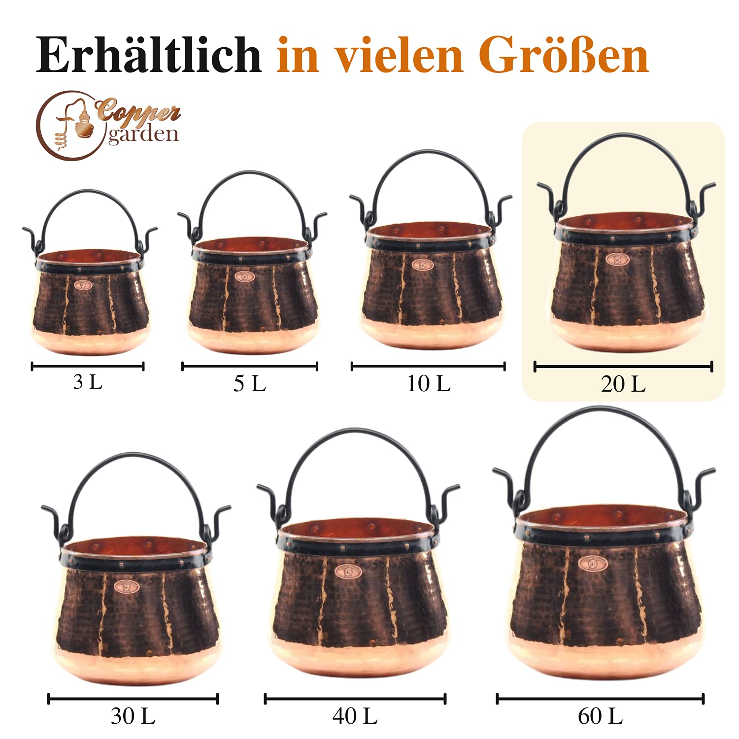 Chaudron en cuivre artisanal de 20 litres - 'CopperGarden®'
