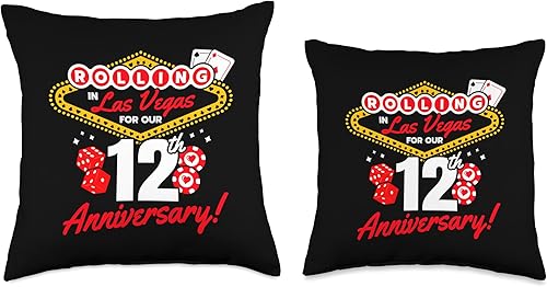Miniatura 3 de Las Vegas Wedding Anniversary Gifts & Apparel 12th Vegas-12th Wedding Anniversary Las Vegas - Almohada de 18 x 18 pulgadas, multicolor