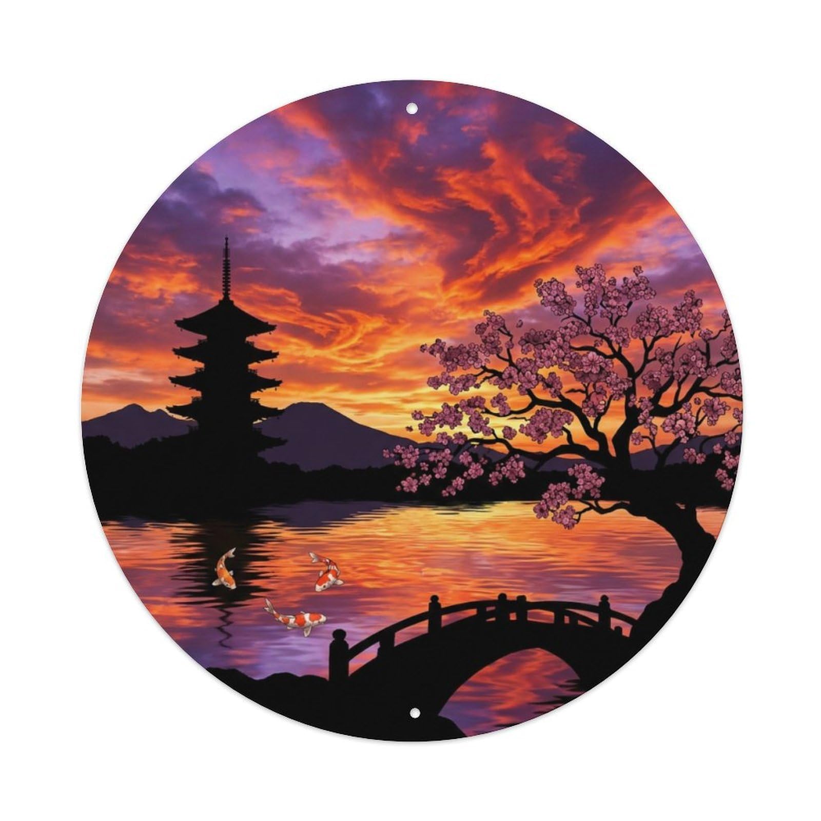 Galvaxio Style Japanese Koi Fish Sunset Clouds Dramatic Sky Metal Tin Sign