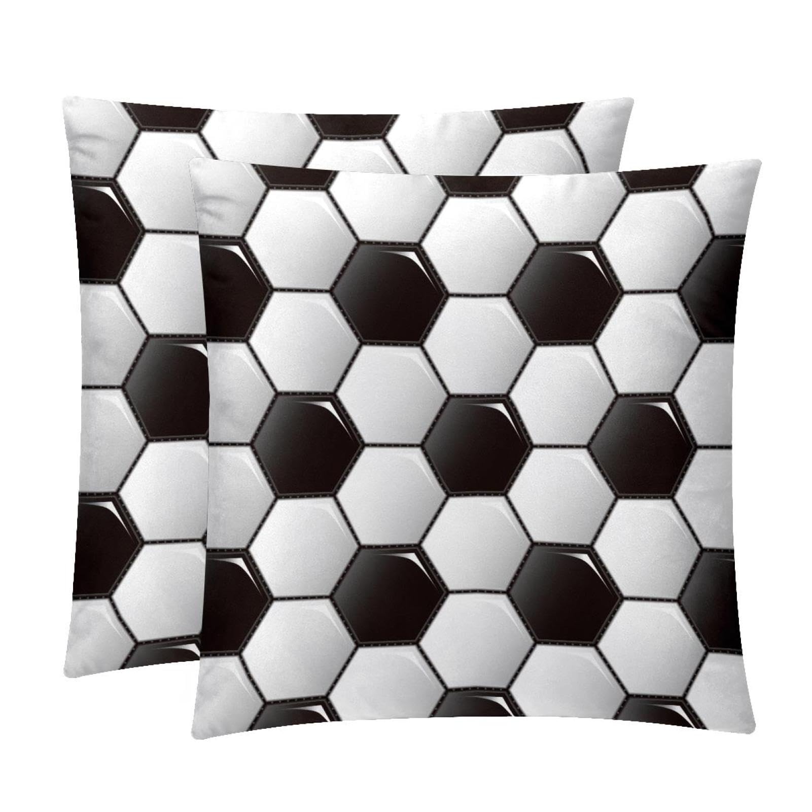 TDGKPZ Black White Soccer Throw Pillow Cases 2 Pack Pillowcases Zipper Cushion Covers For Bedroom Living Room 50x50cm