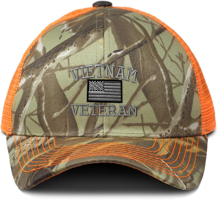 Speedy Pros Camo Mesh Trucker Hat Vietnam Veteran F Embroidery Cotton Neon Hunting Baseball Cap Strap Closure Orange Camo