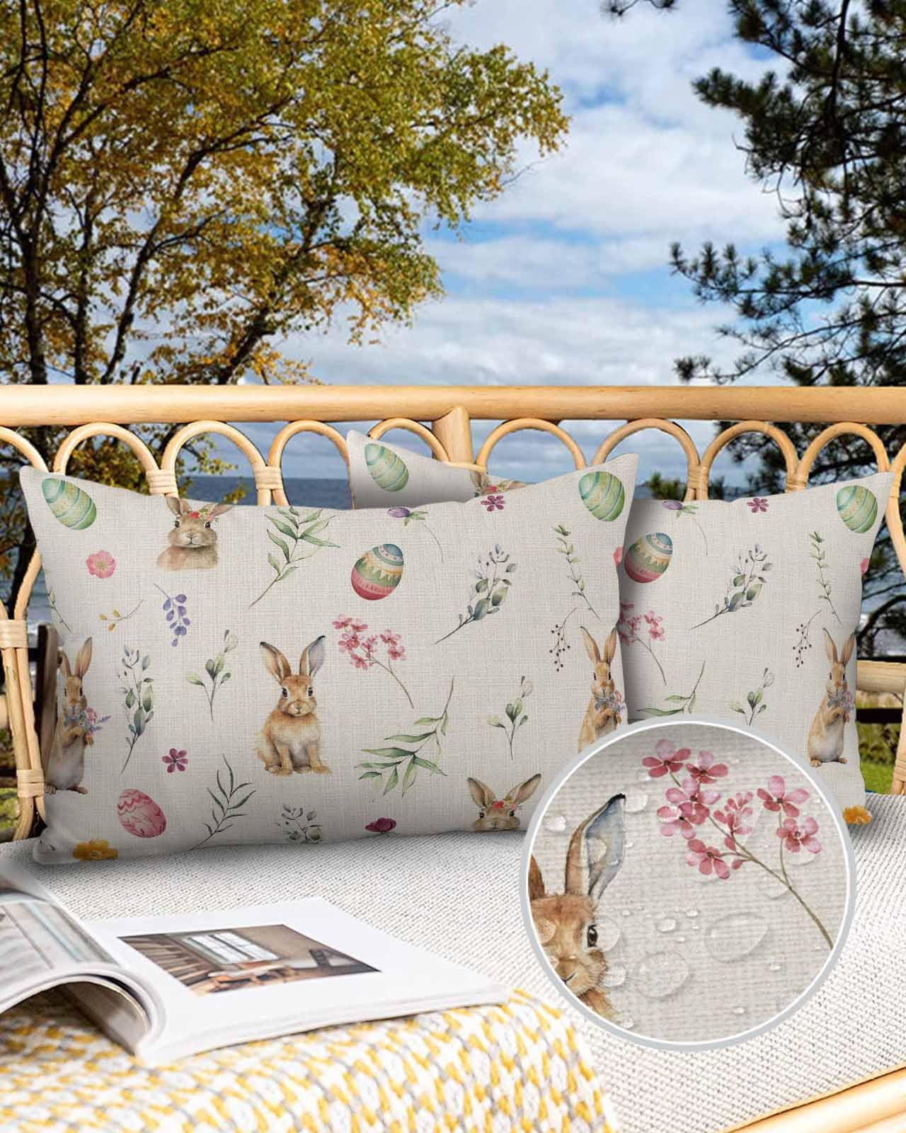LEOKOTI Rustic Bunny Easter Outdoor Pillow Covers 20