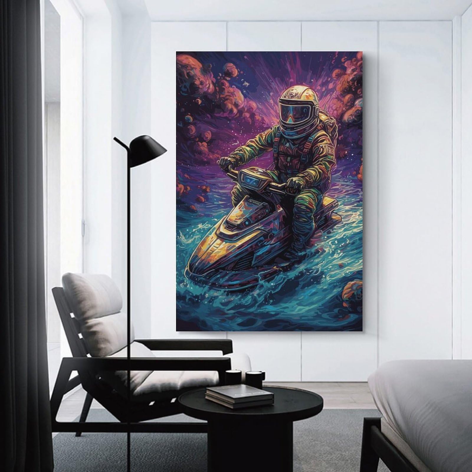Junmoney Unframe-Style-11 Jet Ski Astronaut Space Wall Art Print 24X36inch(60X90cm), For Hallway, Entryway Or Landing, A Neat Decor Update For Hallways, For Everyday Interiors