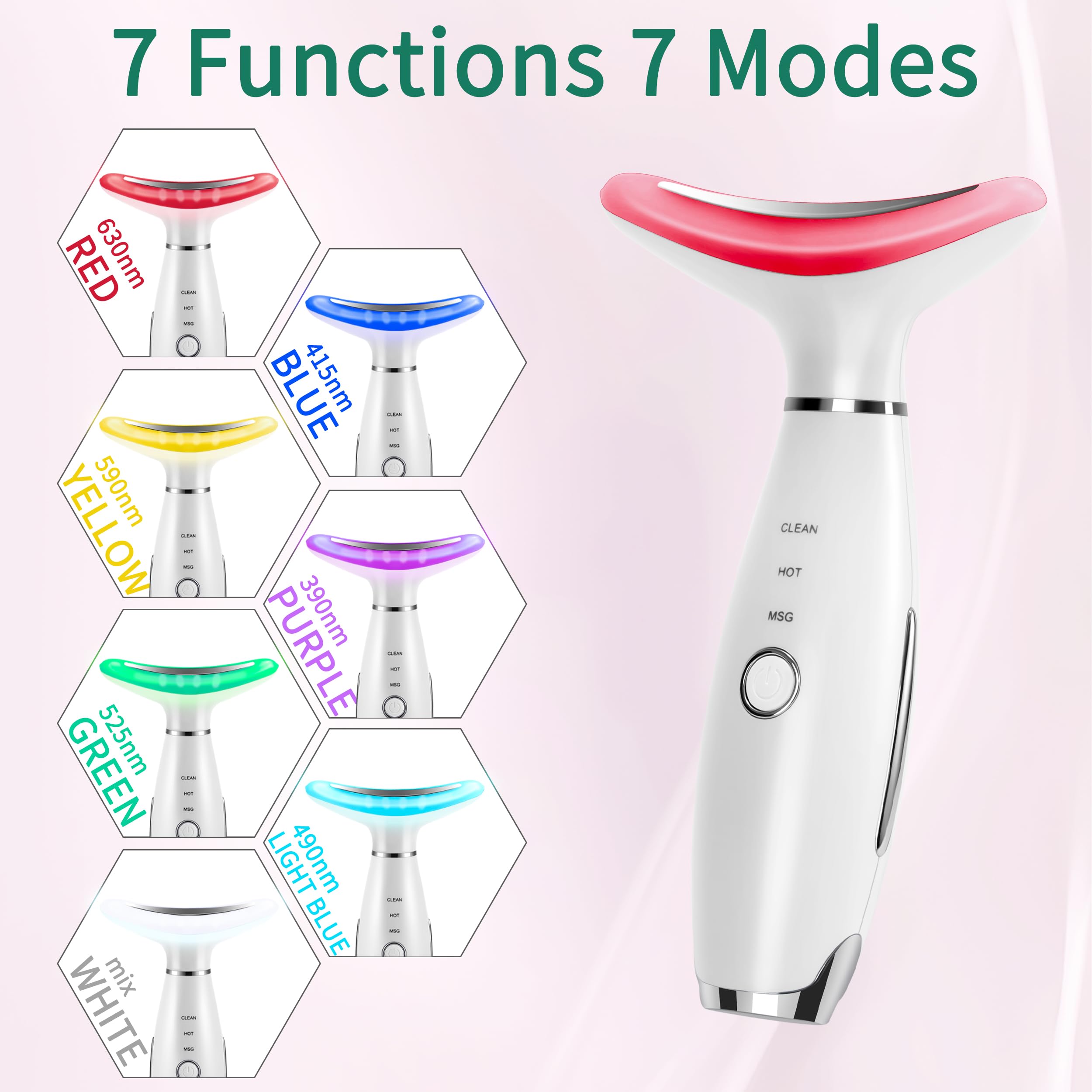 Terapia de luz roja 7 en 1 para cara y cuello, masajeador facial y cuello para rutina diaria de cuidado de la piel 2