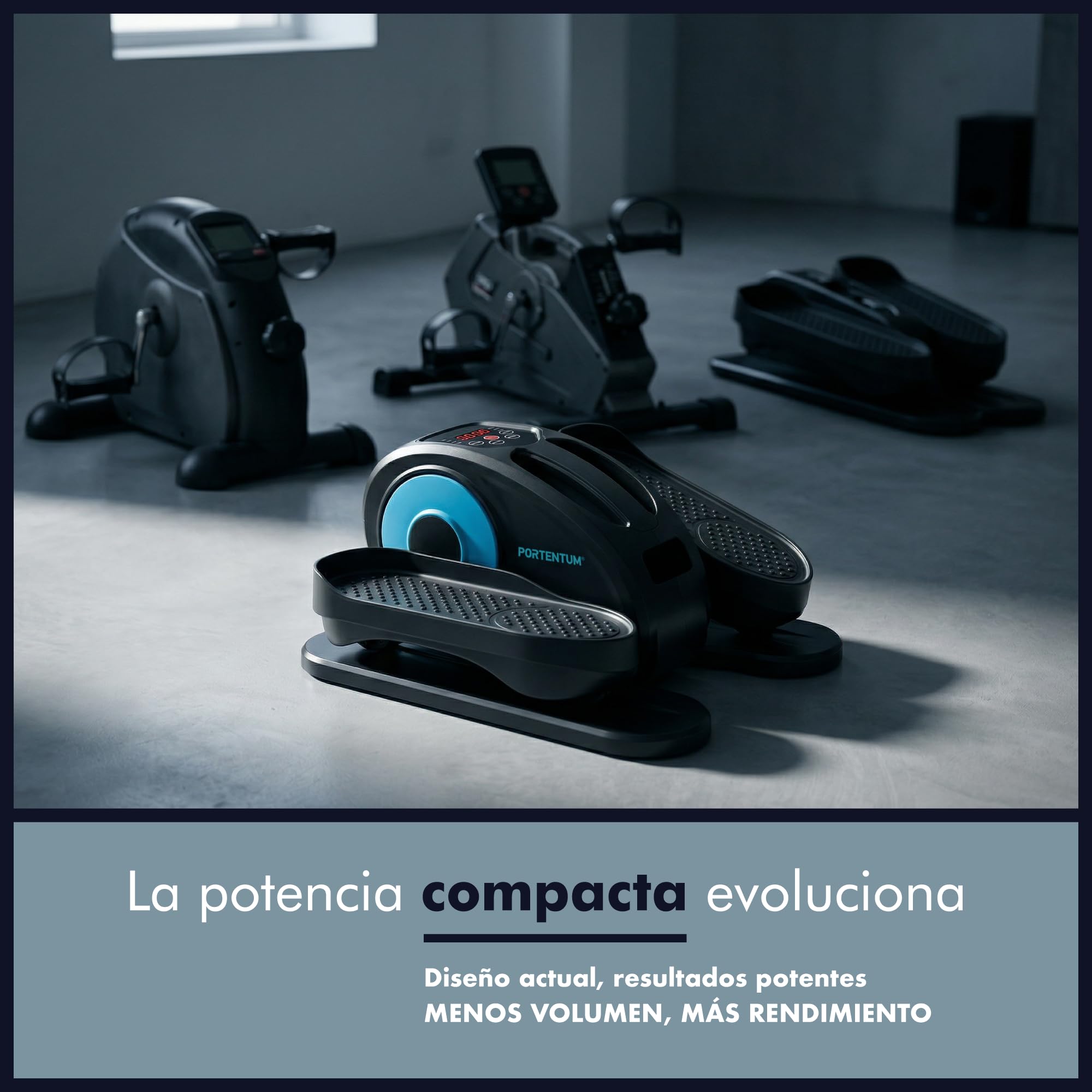 PORTENTUM Mini eliptica electrica con mando a distancia y pantalla – Pedales estaticos personas mayores automático y manual con selector velocidad – Pedaleador electrico de escritorio motor silencioso