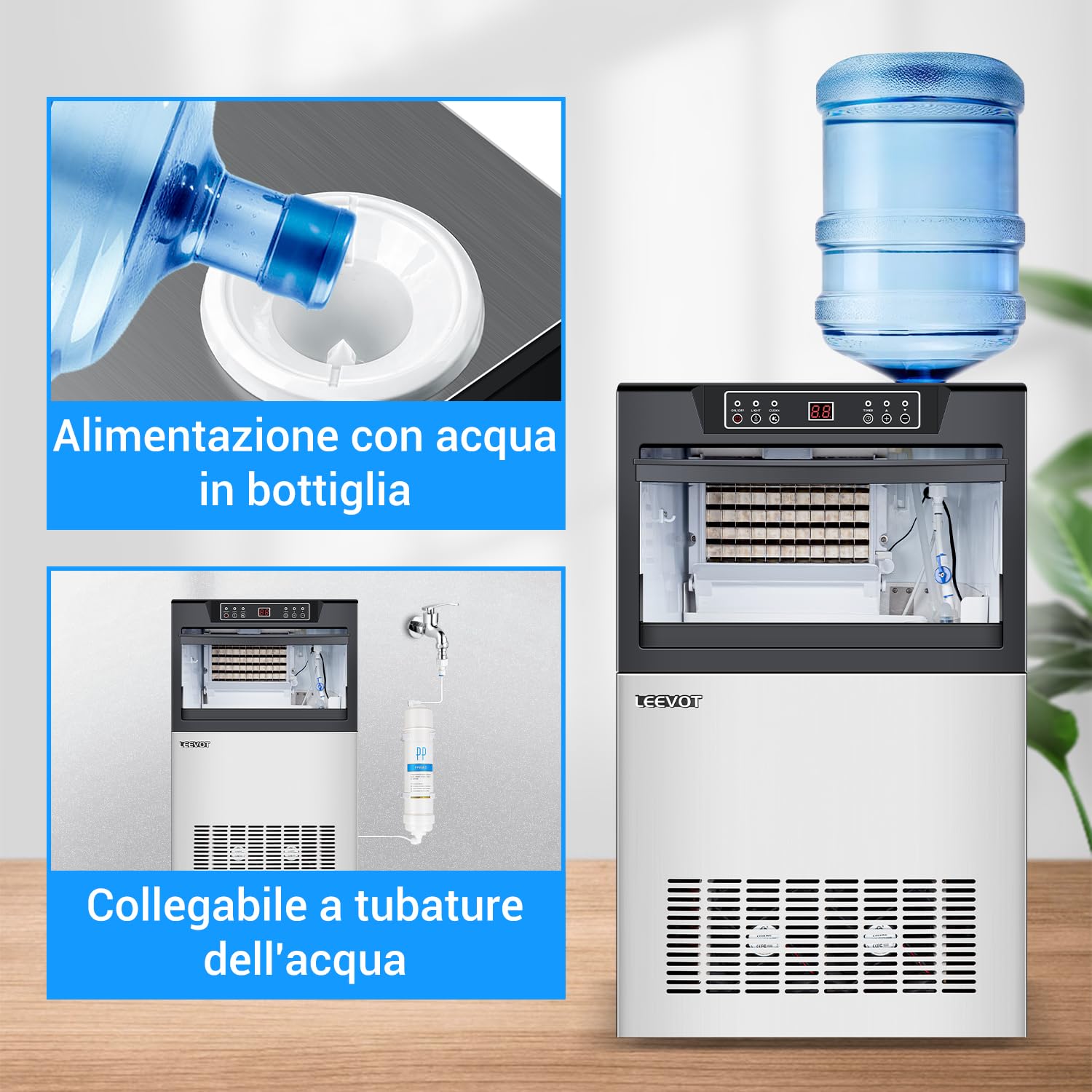 LEEVOT Macchina per Cubetti Ghiaccio Professionale - Macchina del Ghiaccio Casa 45KG/24h, 320W, per Casa, Bar e Uso Commerciale