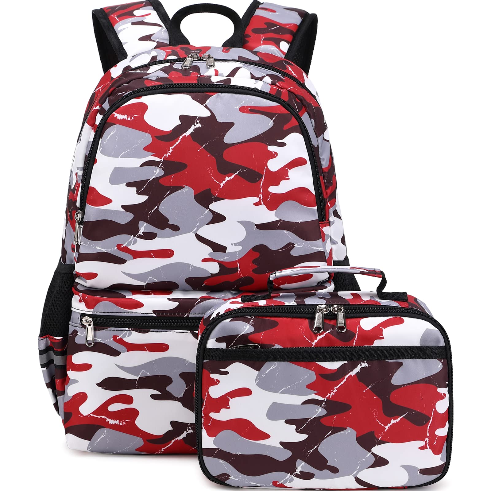 DSIUE Backpacks for Boys School Bags for Kids Elementary Bookbag and Lunch Box Set Camo Red