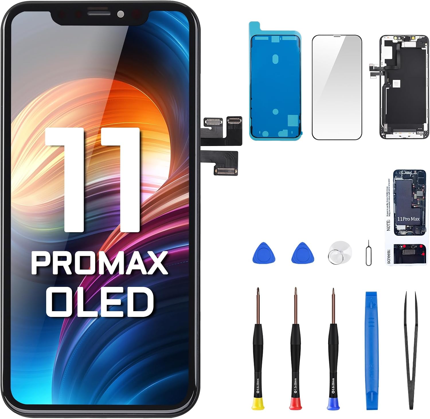 [OLED] for iPhone 11 Pro Max Screen Replacement with Front Speaker | OLED 3D Touch Display Digitizer 6.5" Full Assembly Proximity Sensor Repair Fix Tools Kit 11promax Glass A2218 A2220 A2161