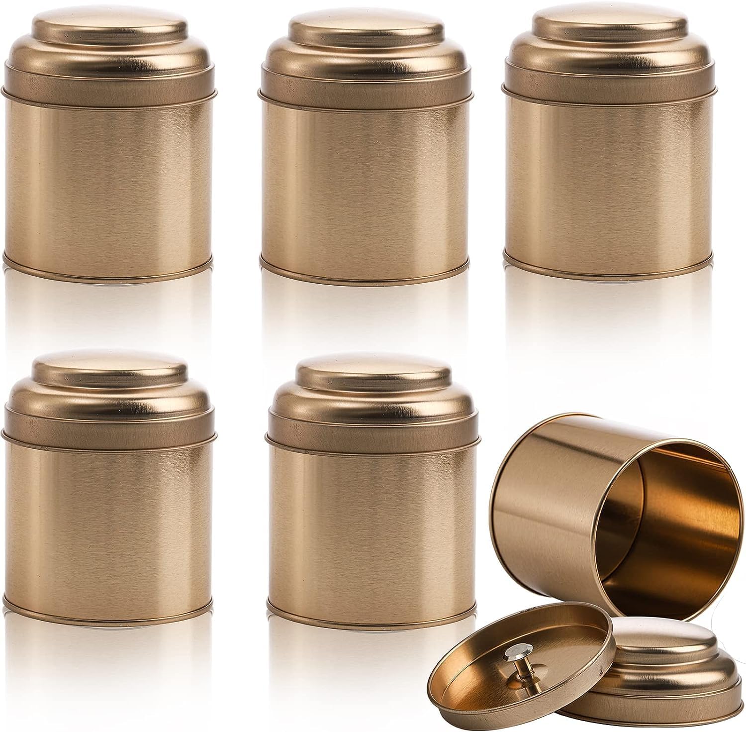 Lawei 6 Pack Tea Tins Canister with Airtight Double Lids, Mini Tea Storage Containers Round Tin Can Box for Storage Tea Coffee Sugar Loose Leaf DIY Candles, 50g
