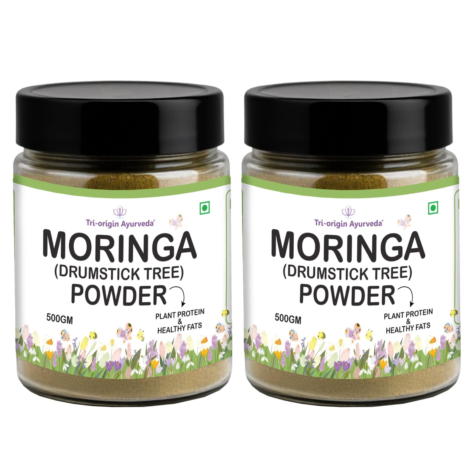 Tri - Origin Ayurveda 100% Pure Moringa Powder 1kg Good for Hair, Skin & Overall Wellness, Rich in Antioxidant Drumstick Leaf Powder (Pack of 2)