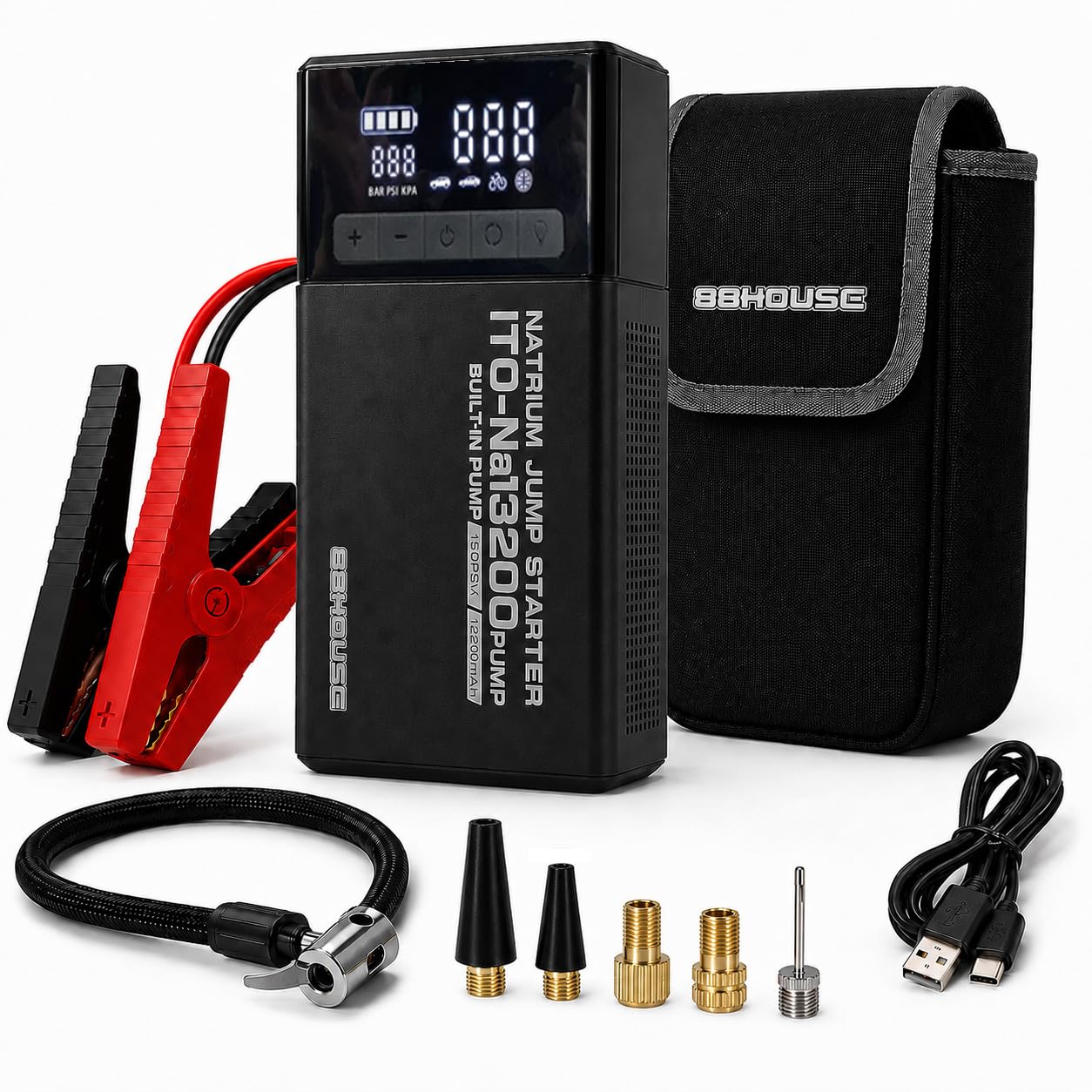 88HOUSE ナトリウム ジャンプスターター 12V対応 13200mAh Amazon | 88HOUSE ナトリウム ジャンプスターター ポンプ付き 150PSI