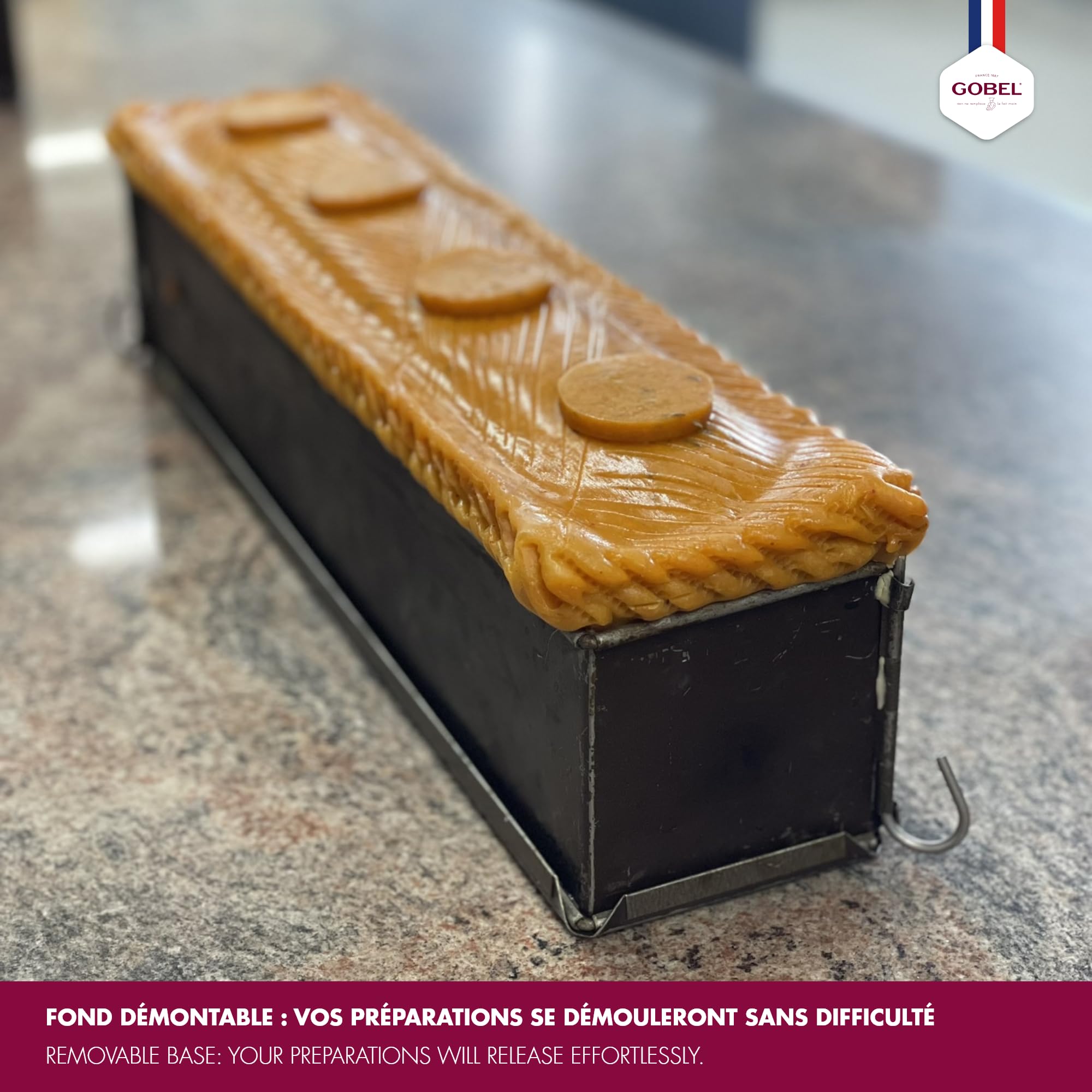 Gobel - Moule à Pâté Croûte Long Uni (Mini) –Acier Antiadhérent Bicouche – Charnière et Fond Démontable – Fabrication Française - 50 x 4 x 6 cm