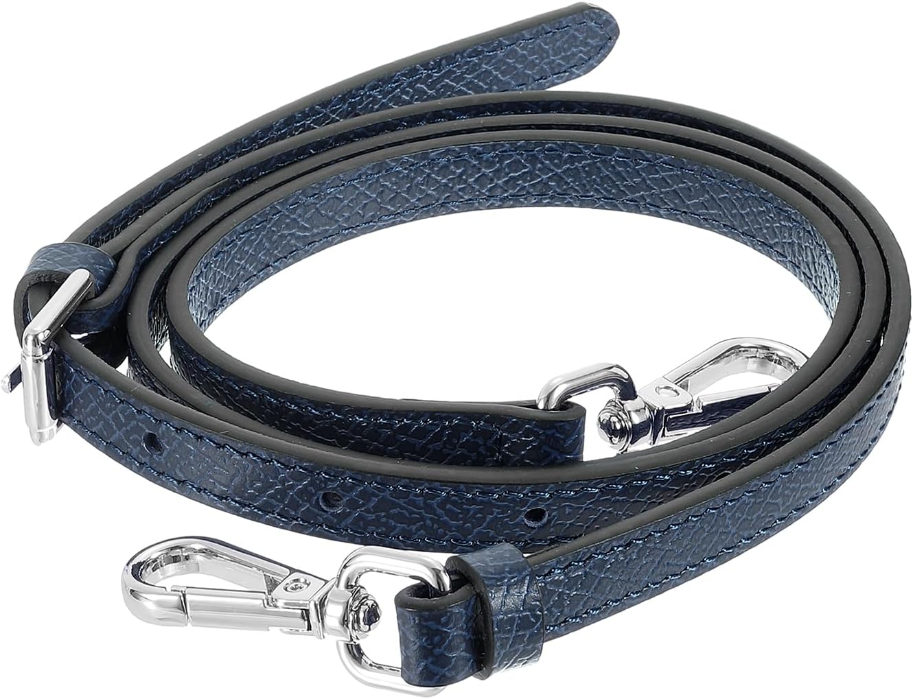 SUIKIHUM Bag Shoulder Strap, (37.4"-45.3" Adjustable Replacement Strap) Genuine Leather with Metal Silver Buckle for Women (Dark Blue)