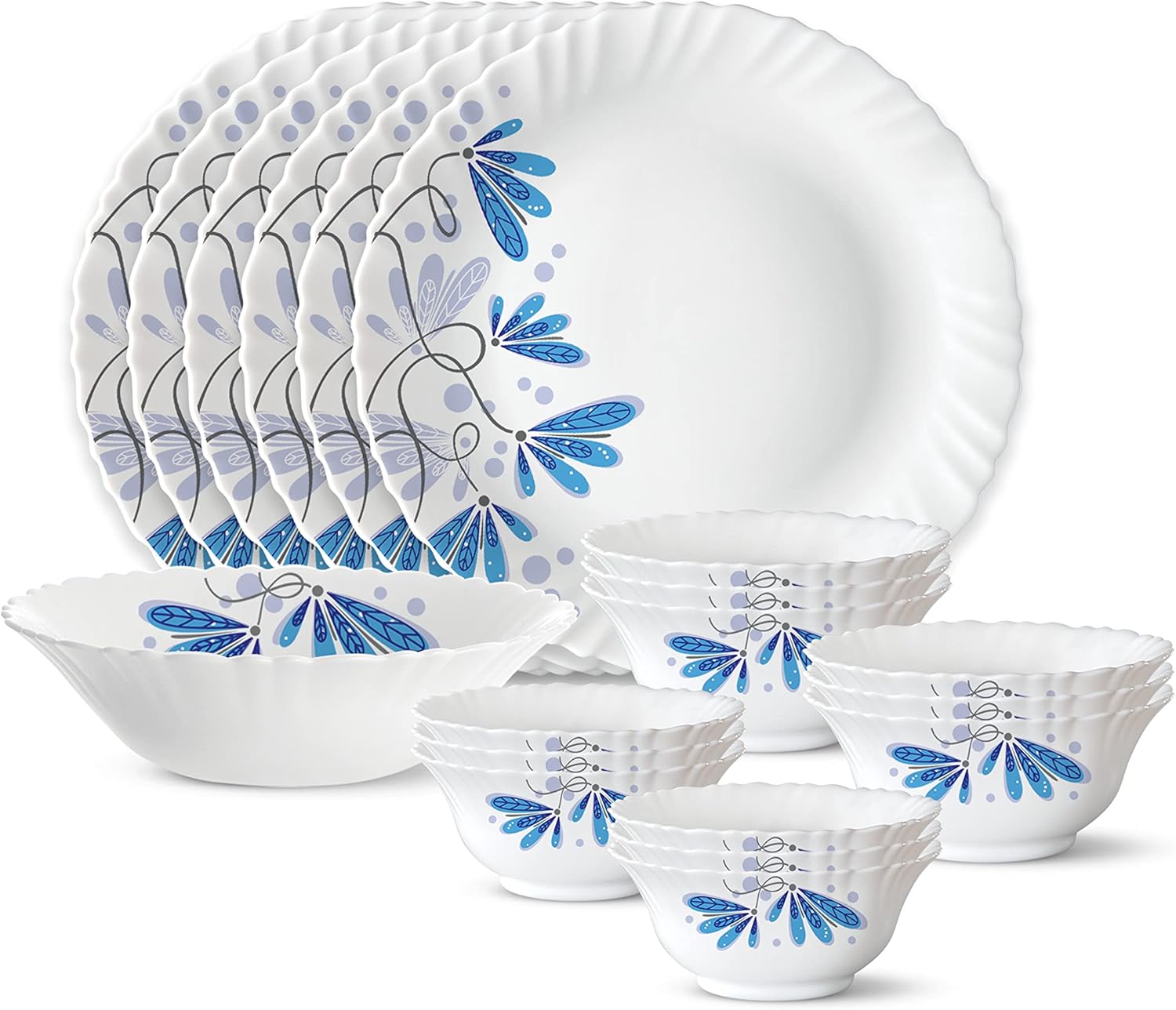 Borosil Gourmet Dinnerware Set For 6, 19 Pieces, White