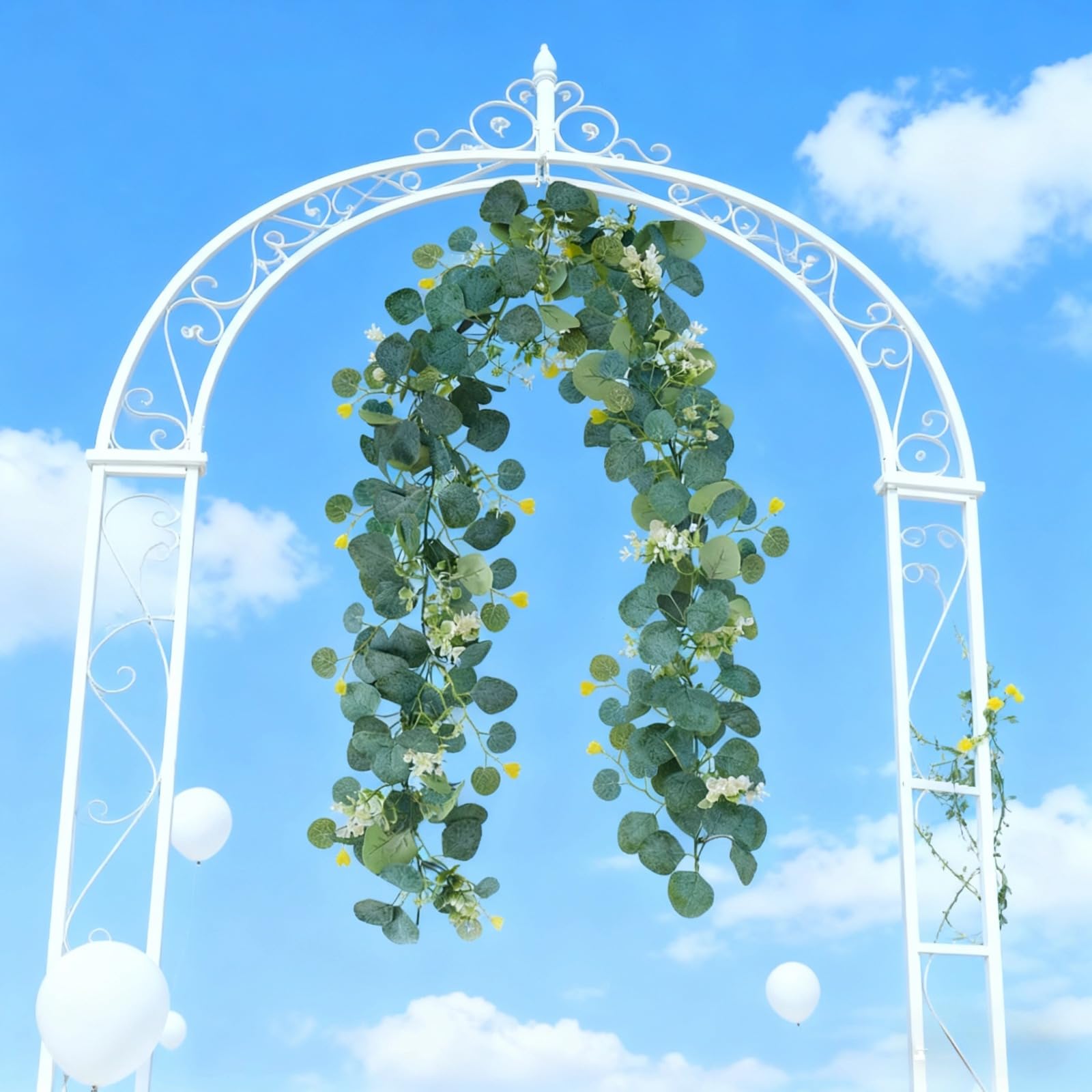 Eukalyptus-Girlande mit weißen Rosen, 1,8 m, Blumenranken für Dekoration, künstliches Rosengrün, 4 Stück