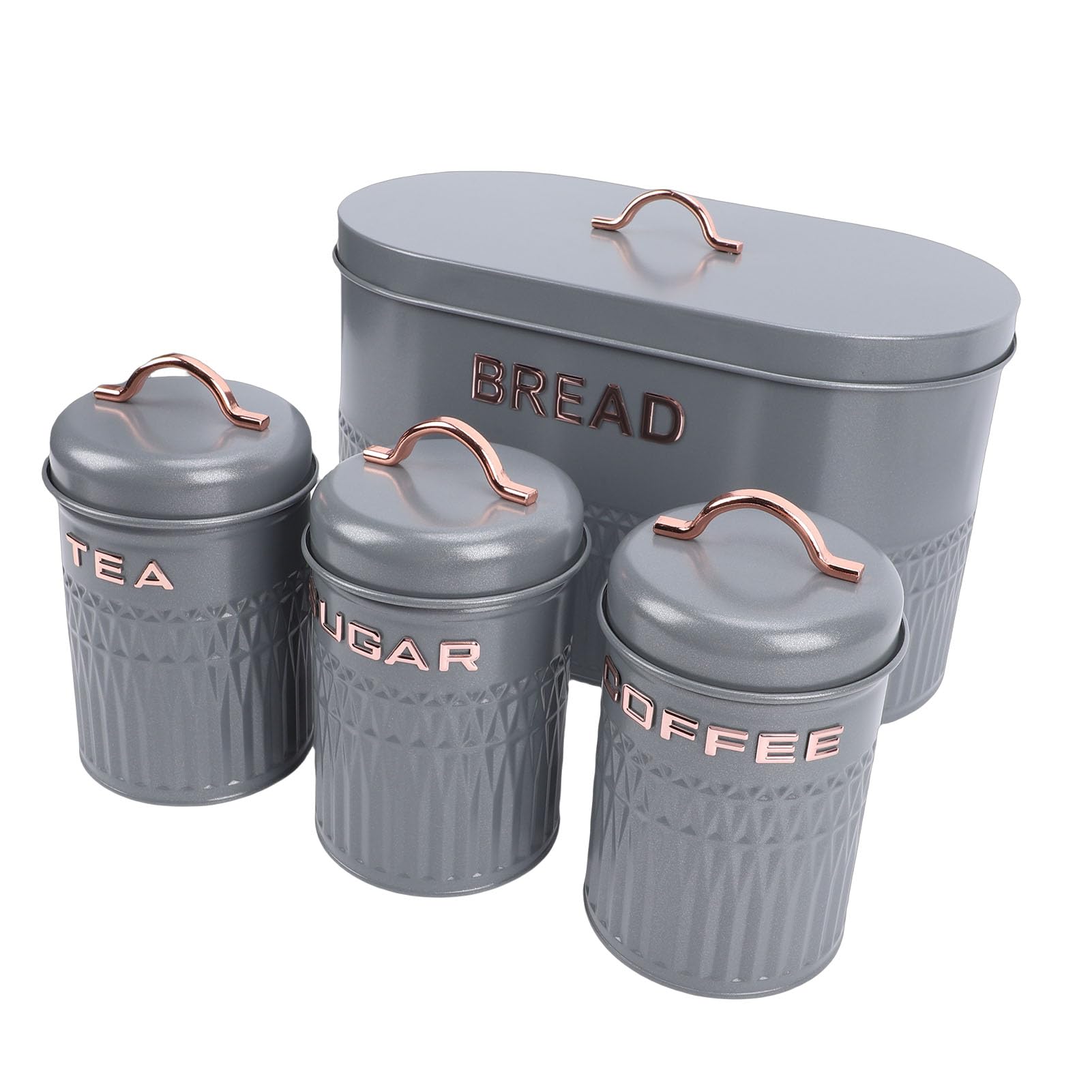 Haofy Juego de Caja y Recipiente para Pan, 3 Recipientes Etiquetados, Caja de Pan Grande, Almacenamiento Sellado Hermético para café, té, Galletas de Azúcar, Hierro, Almacenamiento de Cocina para