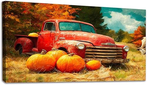 Miniatura 17 de 24"x 48" Fall Canvas Wall Art Highland Cow Rustic Vintage Forest Landscape Farmhouse Autumn Framed Pictures Painting Print Large Wall Art for Living