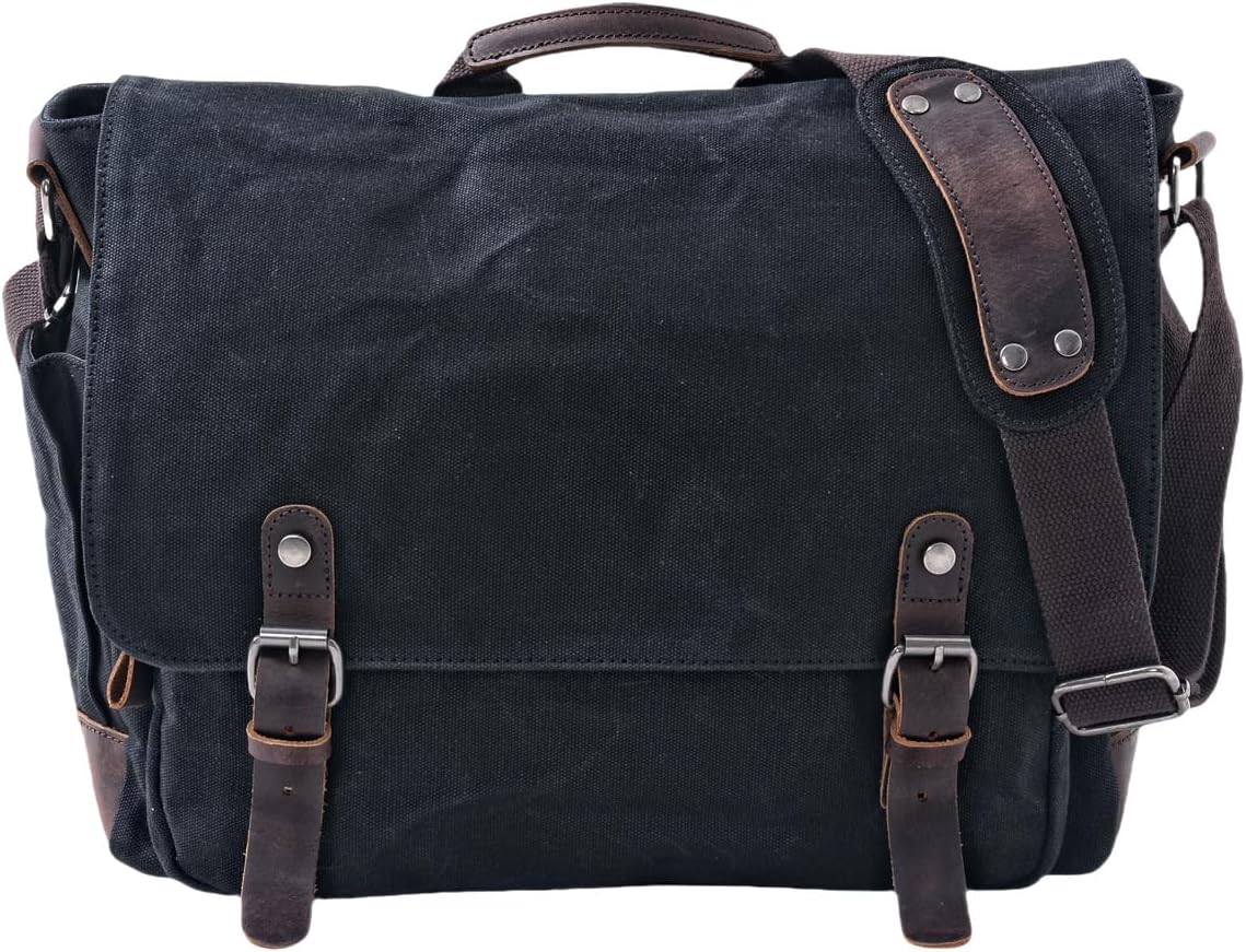 [Upgraded] Vintage Messenger Bag, 15.6 Inch Laptop Crossbody Shoulder Bags, Heavy Water-resistant Canvas Satchel for Men - Image 8