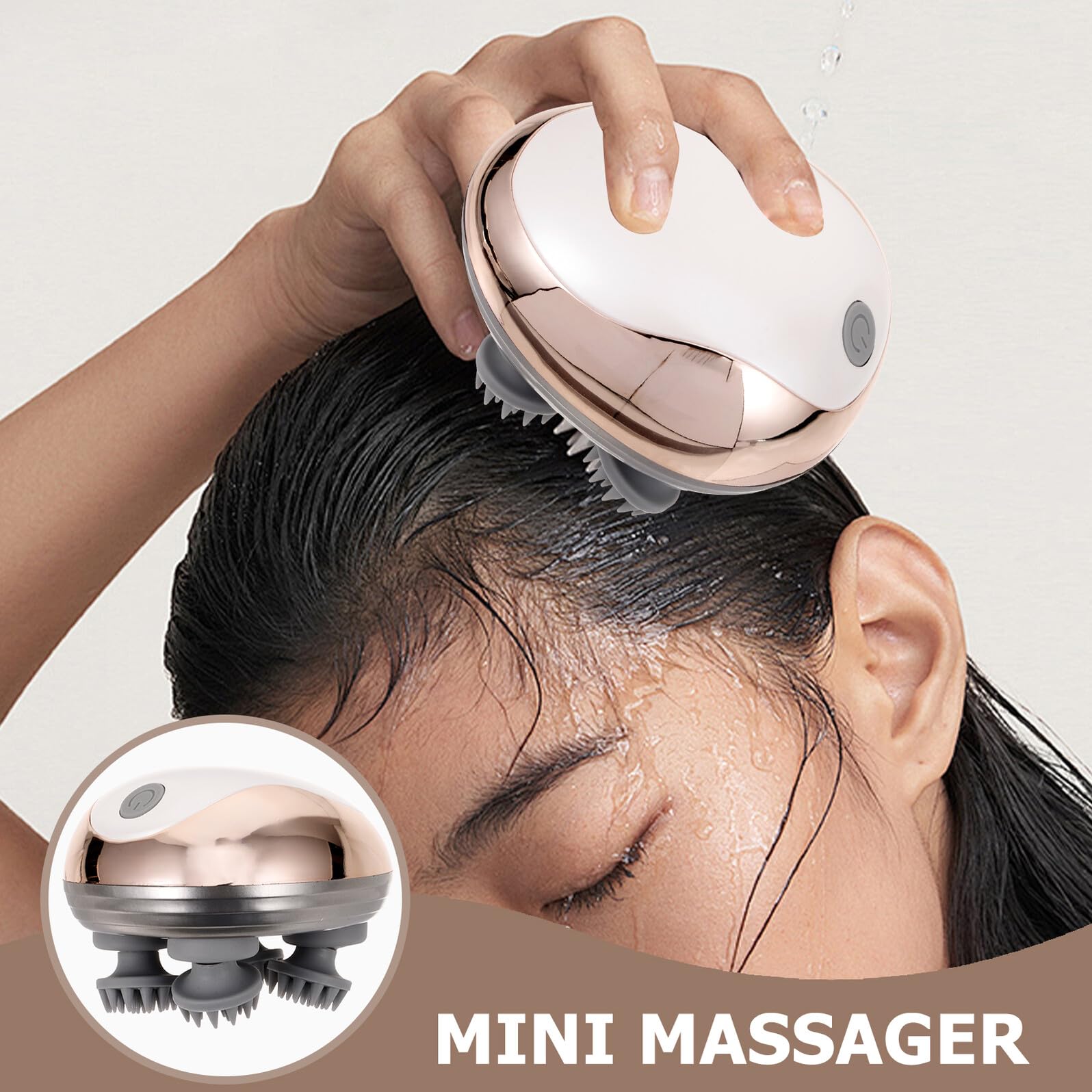 IMIKEYA Masajeador Portátil y Múltiple Técnicas de Masaje de Cabeza y Cuero Cabelludo para Experiencia Relajante Recargable Batería de 1150mah, Material Abs y Silicona en Viajes y Baño
