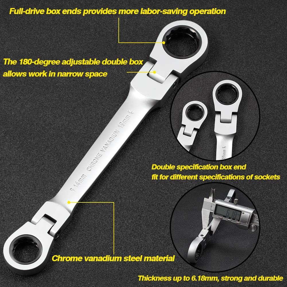 SPEEDWOX Ratchet Socket Wrench Set Metric 36 Pcs Heavy Duty 180 Degree Rotating Head Double Ring Spanners Flexible Multi Functional Ratcheting Combination Wrench Set