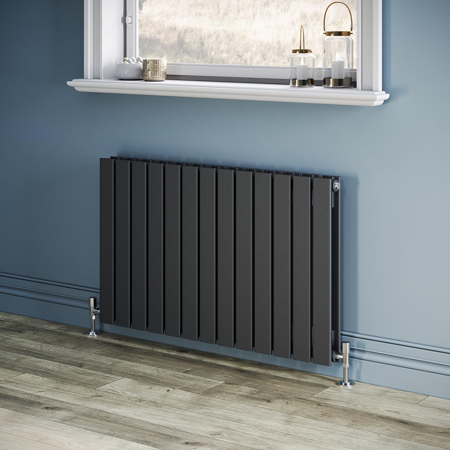 ZANOFIRA 600x988 mm Anthracite Flat Panel Horizontal Designer Radiators Double Column Modern Central Heating Radiator Rad for Kitchen, Hallway, Living Room