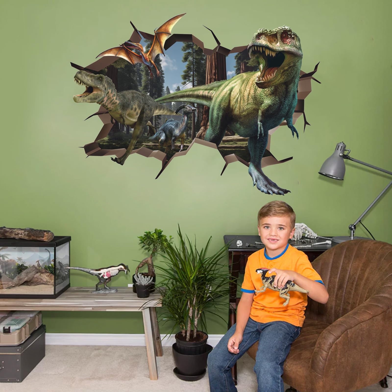 ANHUIB 3D Dinosaur Wall Stickers for Boys Bedroom,Large Dinosaur Wall Art Decals,Kid Bedroom Wall Decals,Animal Stickers for Children’s Room Bedroom Nursery Playroom Wall Decor - Image 3