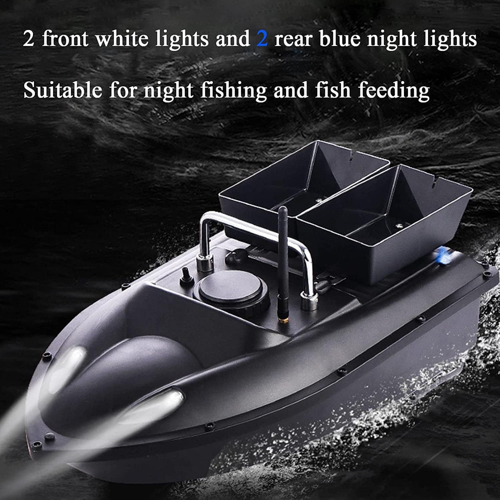 Barco Cebador Teledirigido para Pesca, Barco Cebo Pesca Inteligente con Motores Duales y Batería de 12000 MAh, Iluminación Led Delantera y Trasera, Herramientas de Pesca Profesionales