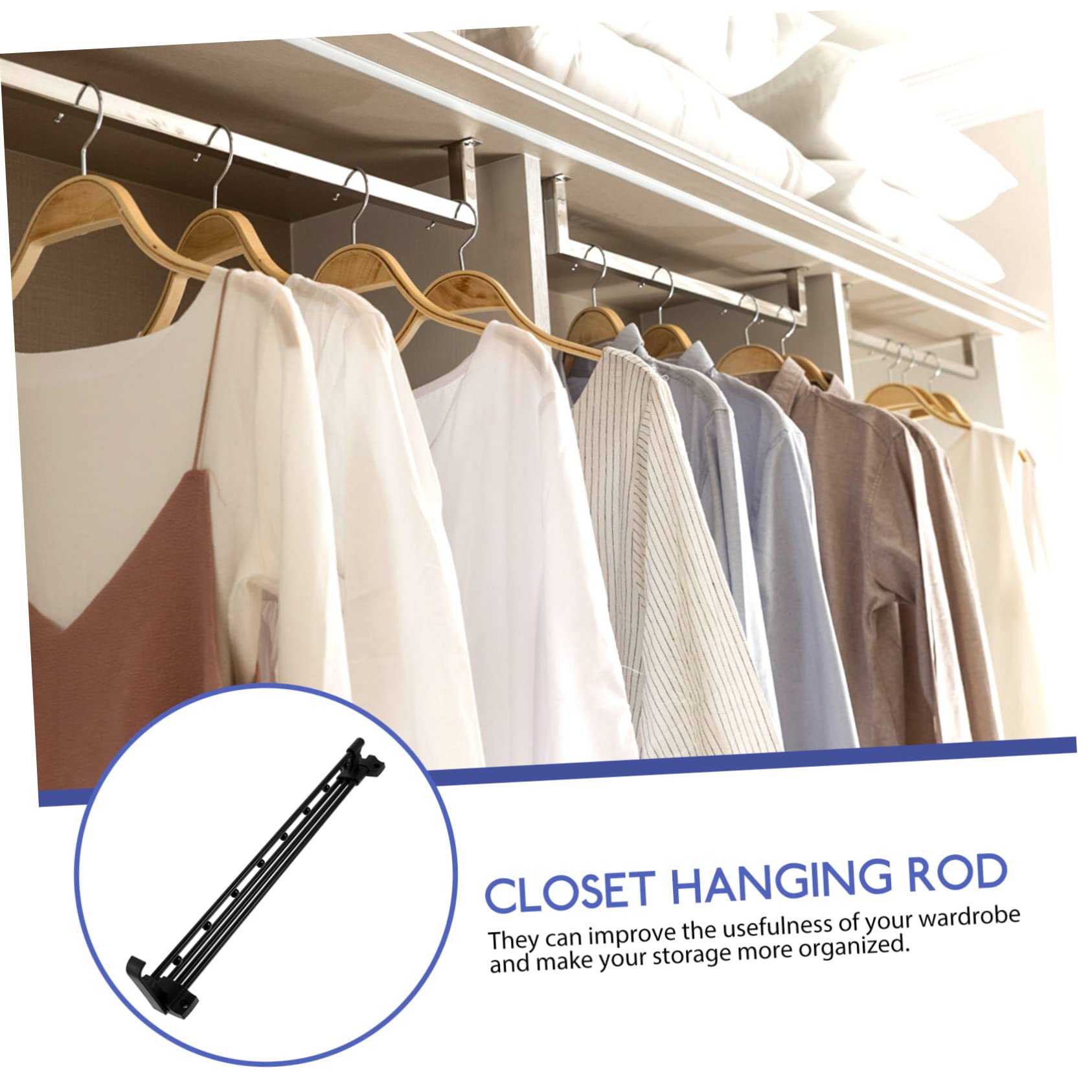 Cabilock 1Set Retractable Closet Clothes Rod Wardrobe Hanger Telescopic Rod for Maximizing Space Your Wardrobe for Hanging Clothes Scarves and Accessories
