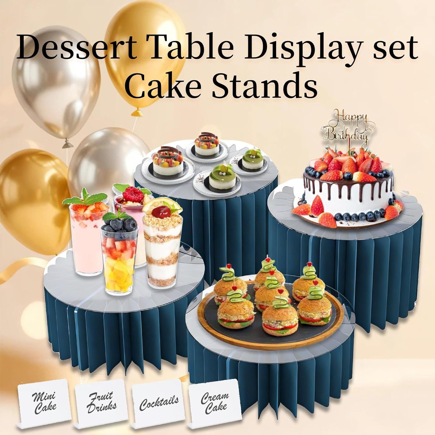 4 Pack Buffet Risers Food Risers for Buffet Table Acrylic Risers Display Stands Tall Cake Stands Cylinder Stands for Party Pedestal Cake Stand Dessert Table Display Set Cupcake Stands Cupcake Display (sky blue, 4)