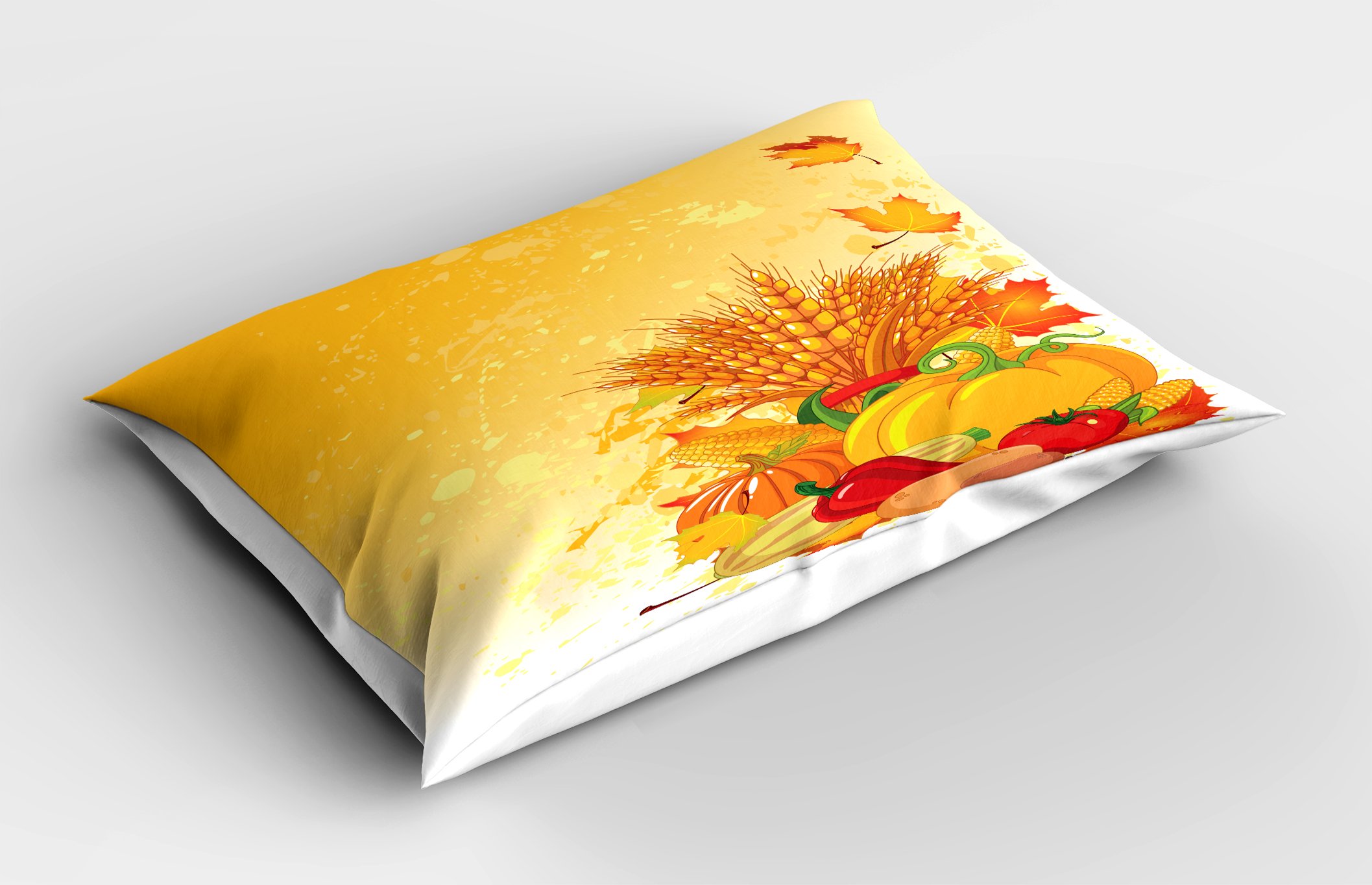 Ambesonne Harvest Pillow Sham, Vivid Group of Vegetables Plump Pumpkins Wheat Fall Leaves, Decorative Standard Queen Size Printed Pillowcase, 30