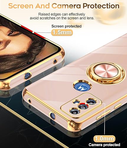 Miniatura 4 de LeYi Funda para Moto G Play 2023 con protector de pantalla de vidrio templado (paquete de 2) Soporte de anillo giratorio de 360, soporte magnético,