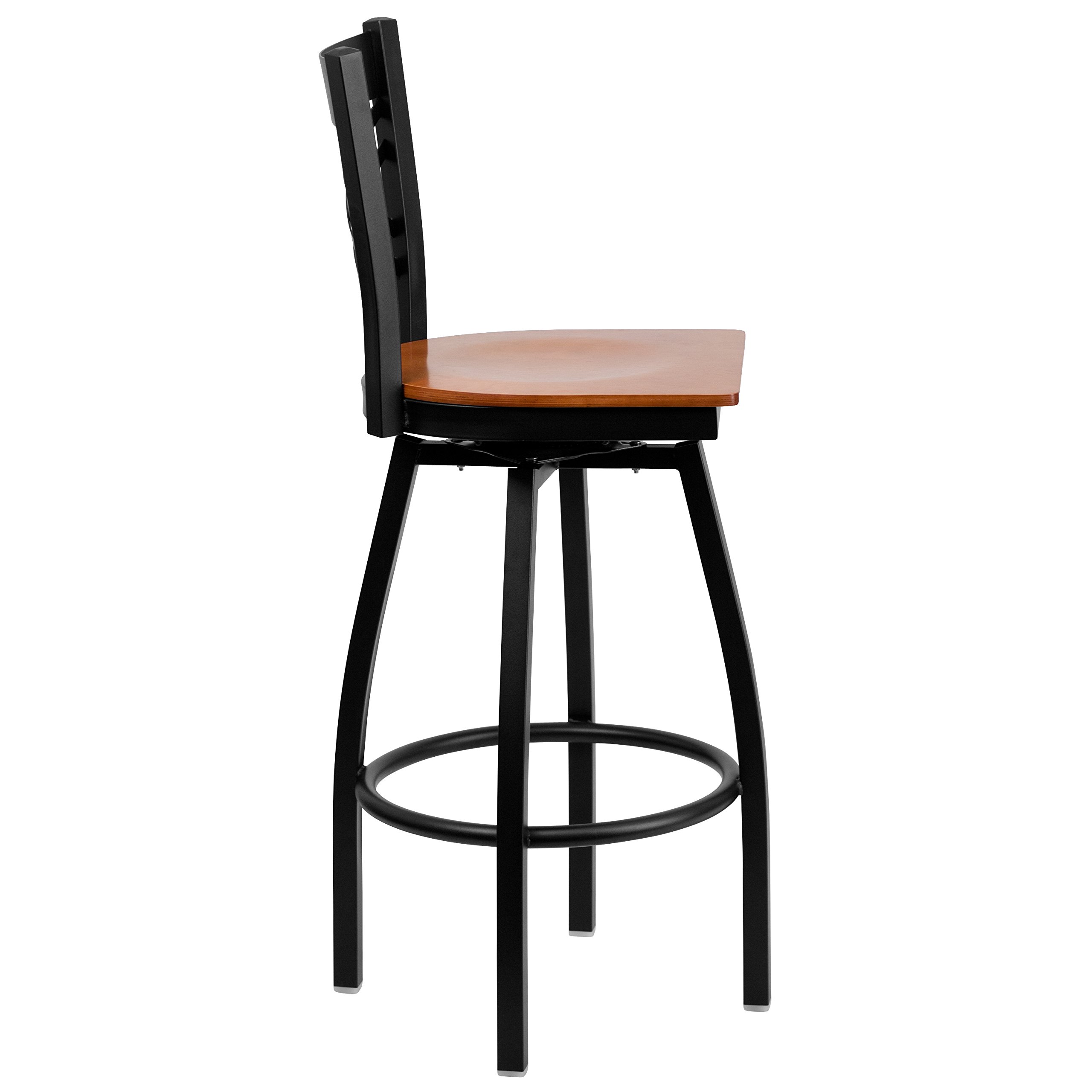 HERCULES Series Black ''X'' Taburete giratorio de metal – Asiento de madera de cerezo 4