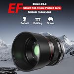 EF Lentille pour Canon 85mm f1.8 Foucs manuels (MF/EF Lens) Lens de portrait pour Canon EOS Rebelle T8i T7i T7 T6 T6s T6i T3i T2i SL3 SL2 90D 80D 77D 4000D,1DX 5D 6D Marquer II/III/IV etc. DLSR