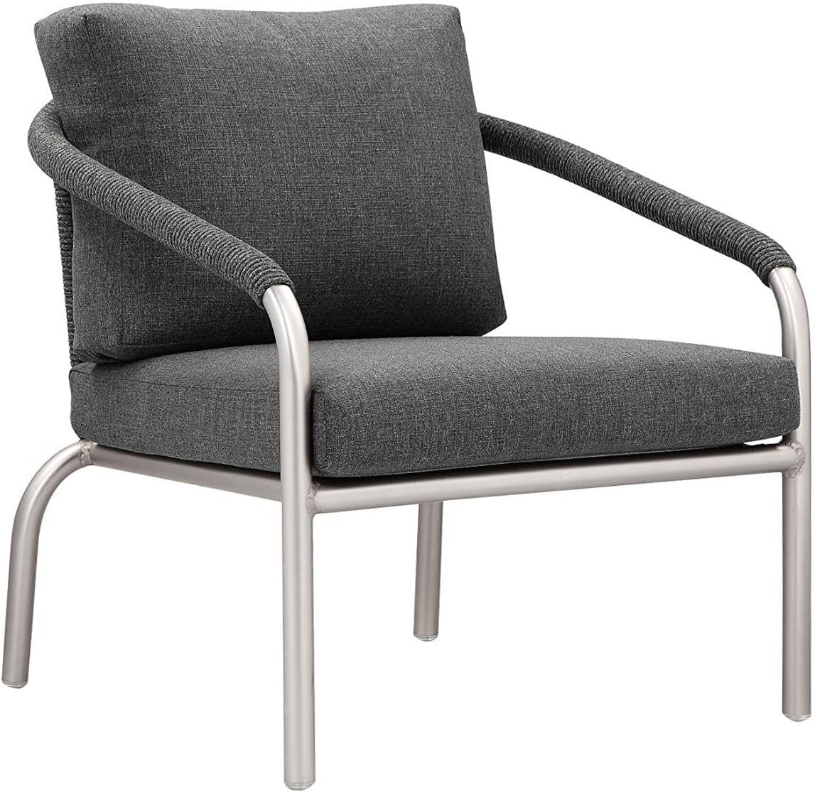 Pemberly Row Contemporary 4-Piece Aluminum Sofa Set, Slate Gray Finish, Durable Fade-Resistant Rope Accents, Includes Sofa, 2 Chairs, Coffee Table, Modern Outdoor Seating Set for Patio or Garden Use