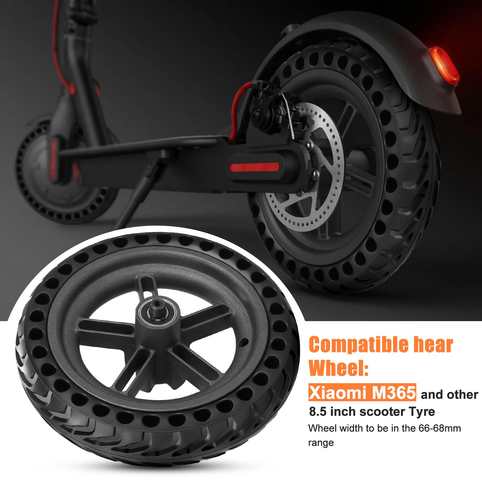 SYACHI E Scooter pneu et plein pour Xiaomi M365 1S, 8,5", en caoutchouc plein, avec moyeu de roue, roue de rechange, pneu intégré