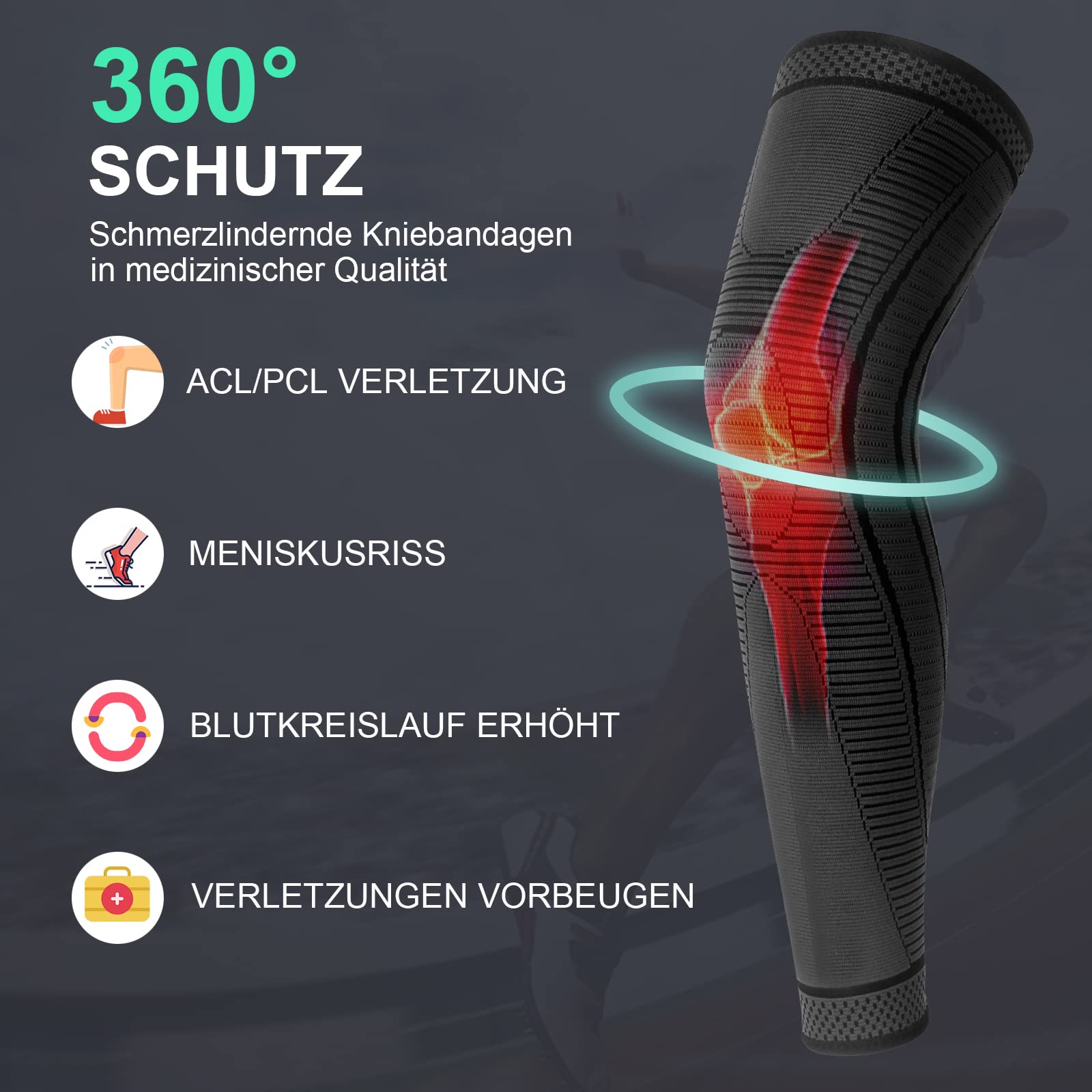 Genouillères Sport Longue Respirant Genouillère de Compression pour Hommes et Femmes Avec Gel de Silice Antidérapant pour ACJ, PCL, Déchirure Ménisque, Arthrite, Ténosynovite 1 Paire (noir, S)