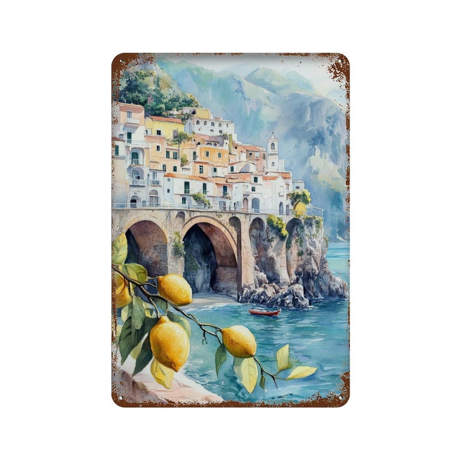 xiaoxiaoshen Amalfi Coast Italian Coastal Scenic Italy Wall Decor Art Metal Tin Poster Modern Home Decor Art Home Bar Shop Decorations Vintage Sign 30x20cm