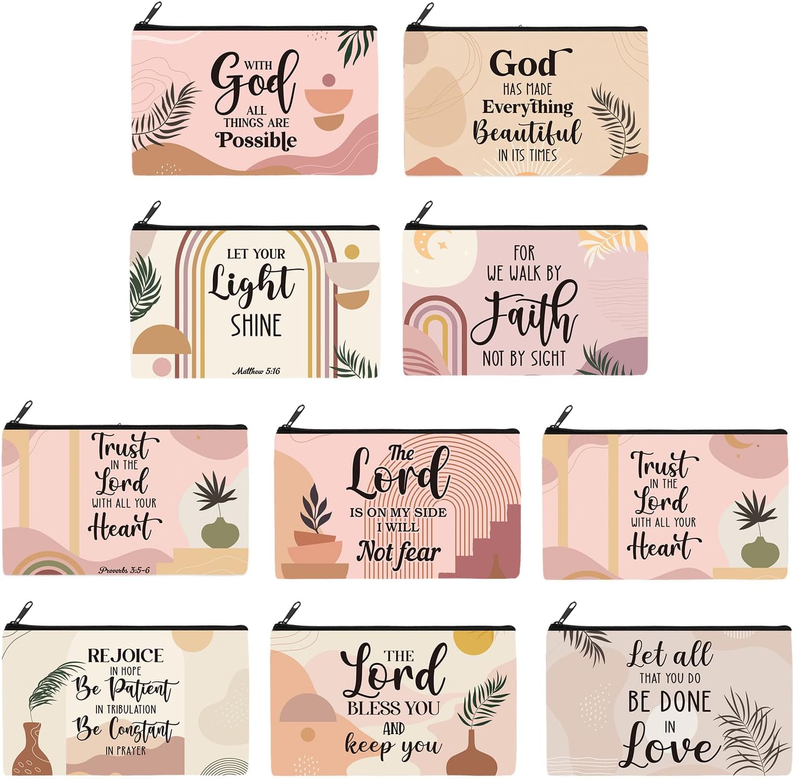 Reginary 20 Pieces Cosmetic Bag for Women, Roomy Makeup Bags with Zipper Toiletry Bag Pouch Travel Packing Accessory Organizer Gifts, 7 x 4.3 Inches (Boho Religion)