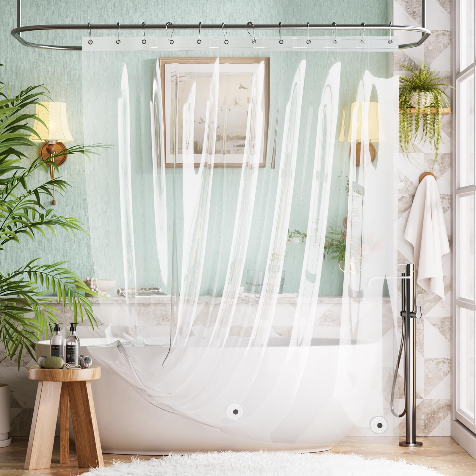 Bathway Shower Curtain Liner, Clear Shower Curtain Liner 72x65 PEVA Waterproof Shower Curtain Liner Plastic with 3 Magnets and 12 Rustproof Metal Grommets, Lightweight Shower Liner for Bathroom