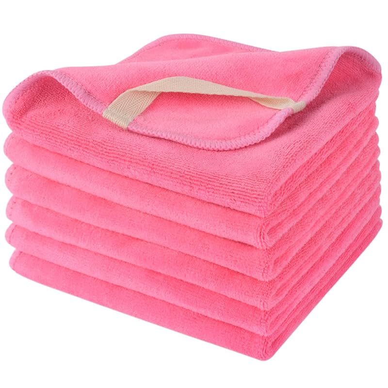 Panos faciais de microfibra SINLAND 30,48 cm x 30,48 cm, rosa-escuro, pacote com 6