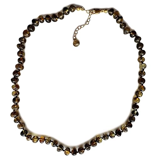 Cognac Amber Necklace for Women with 18K Gold Plated Silver Clasp - 17 inch wt 2 inch Extender- HandMade from Baroque Amber Beads (Cognac)