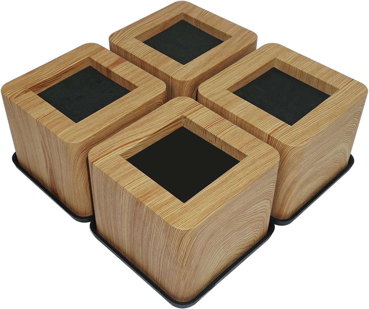 3 INCH Square Bed and Furniture Risers Heavy Duty Bed Lifts - Lifts Up to 2,200 LBs/1,000kg Couch Sofa or Table Risers (Plastic) Wooden Color, 4 Pcs