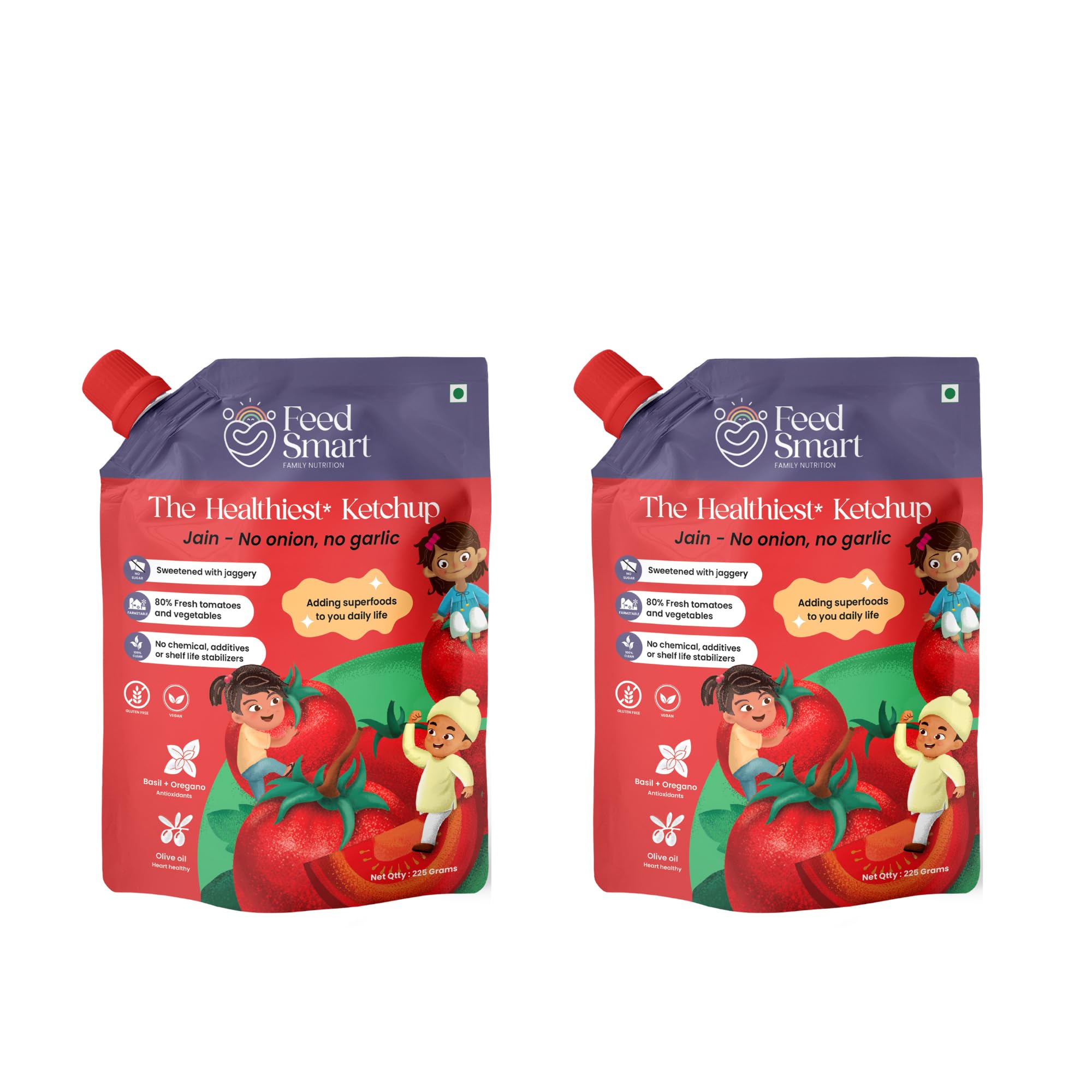 FeedSmart Feed Smart Jain Tomato Ketchup: 80% Fresh Tomatoes, Jaggery Sweetened, Chemical-Free, No Additives Clean, Farm Fresh, Real Red Ripe Joy In Every Bite No Onion, No Garlic 225Gm (Pack Of 2) (B0CJPB89QK) Amazon Price History, Amazon Price Tracker